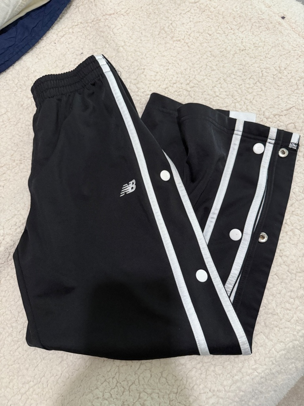 New Balance tear away  Kids Black Joggers with White Side Stripes and Snaps